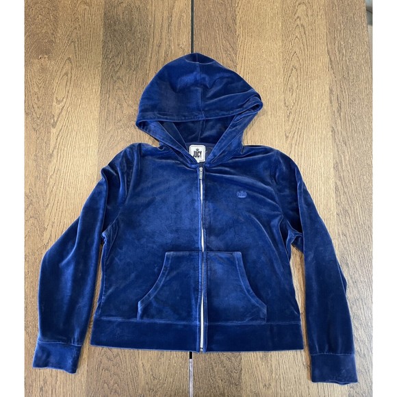 Juicy Couture Youth Blue Jacket Girl’s Size XXL Full Zip Hood Heavy Velour
